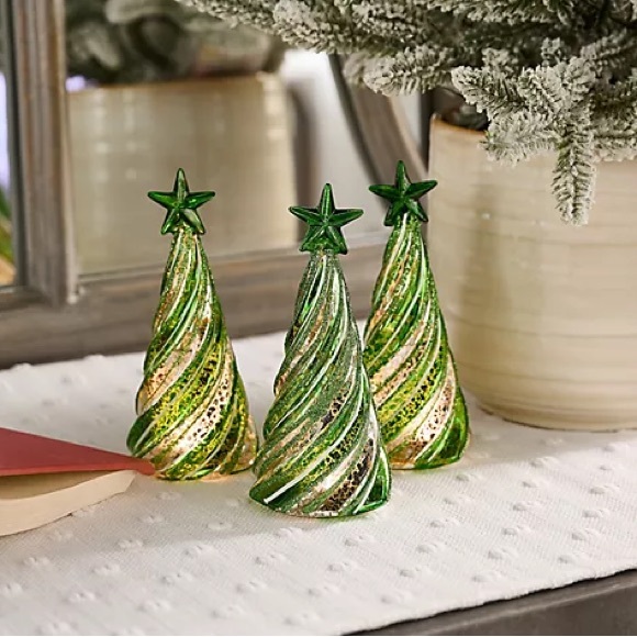 Other - S/3 Illuminated Candy Cane Mercury Glass Trees by Valerie
